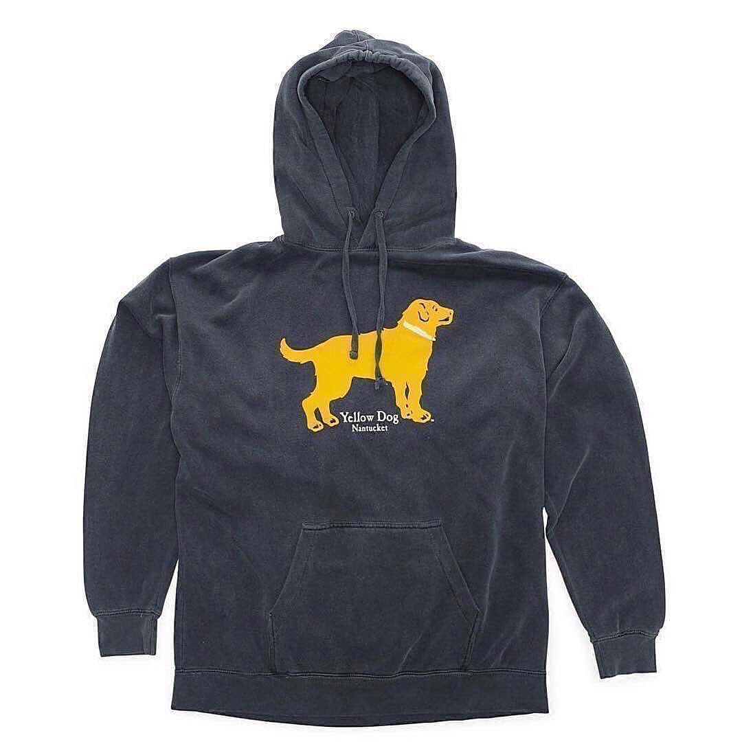 Yellow Dog Pullover Hooded Sweatshirt Washed Denim Blue 100% Cotton
