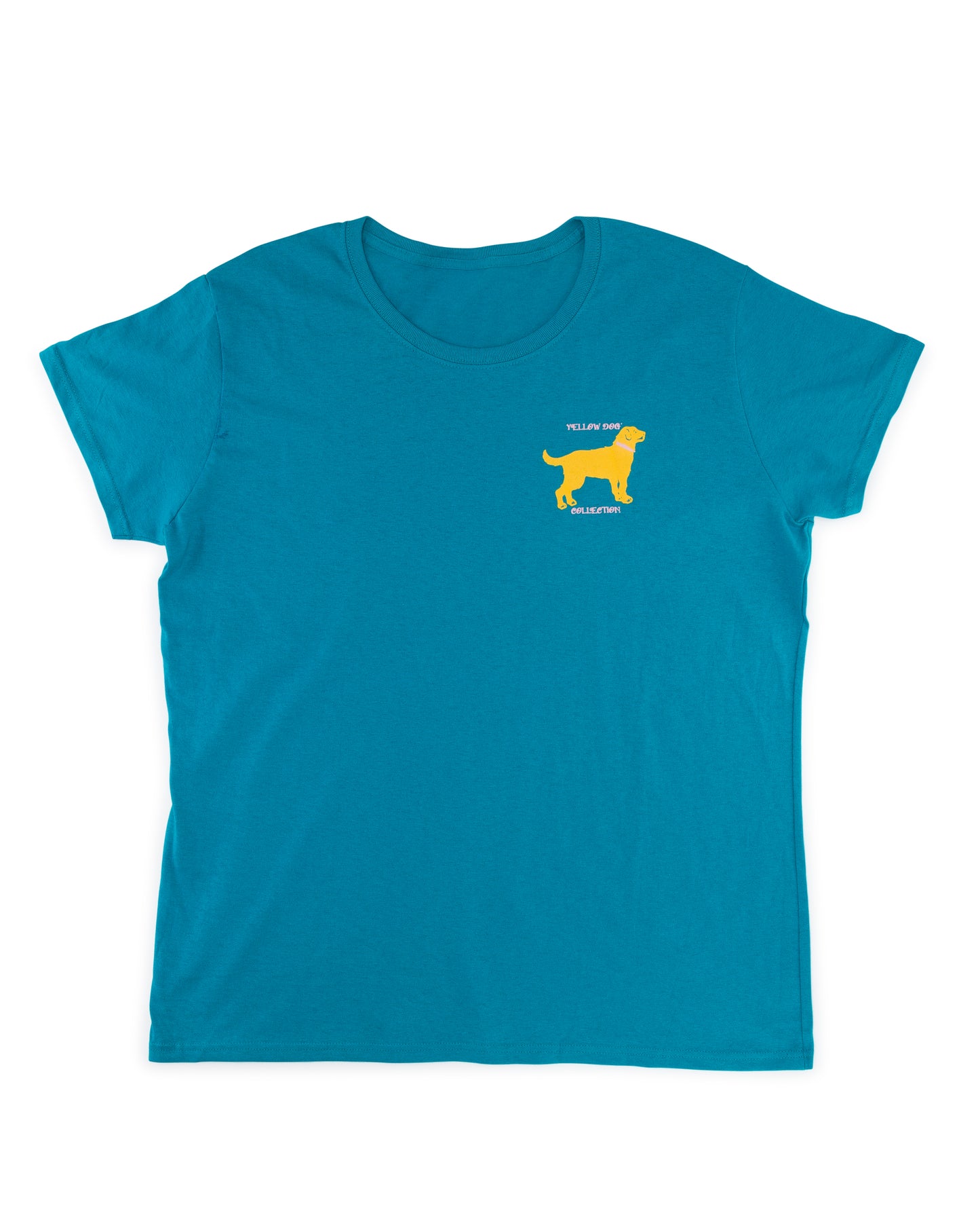 Women's Short Sleeve t-shirt Yellow Dog Collection: Jeep Hair: Caribbean Blue