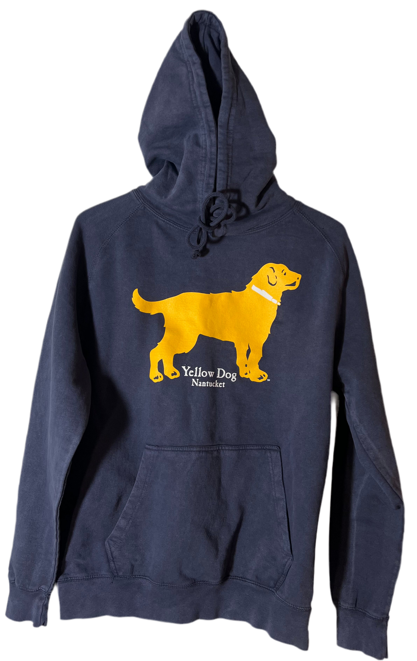 Yellow Dog Pullover Hooded Sweatshirt Washed Denim Blue 100% Cotton