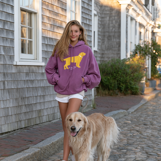 Yellow Dog Pullover Hooded Sweatshirt Washed Vintage Washed Nantucket Orchid 100% Cotton