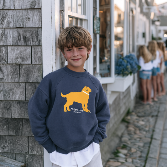Youth Yellow Dog Crew Neck Sweatshirt Ocean Washed Nantucket Blue Limited Edition 100% Cotton 1/1