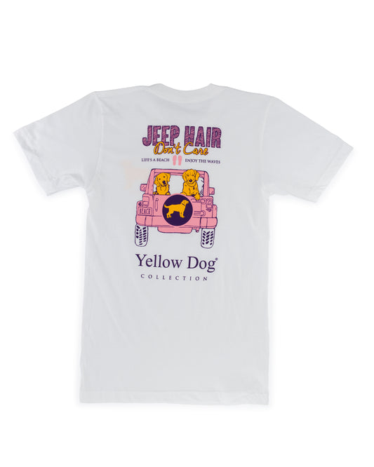 White Short Sleeve t-shirt Yellow Dog Collection: Jeep Hair